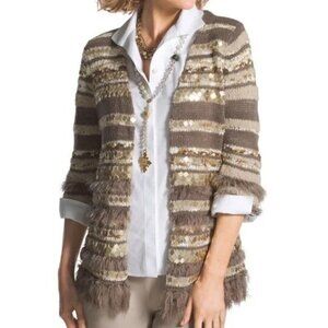 Chico’s Wool Blend Sequined Multi-Textured Greta Cardigan Size 2 Sweater